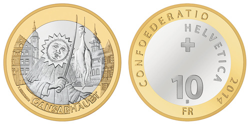 10 Franken Gedenkmünze 2014 Gansabhauet Sursee