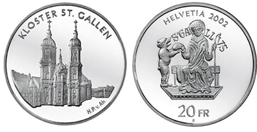 20 Franken Gedenkmünze 2002 Kloster St. Gallen